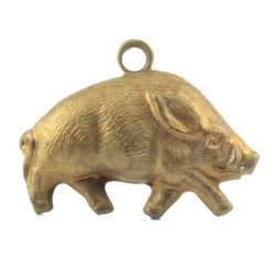 Vintage Art Deco Czech press stamped wild boar big pendant earring finding