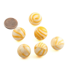 Lot (6) vintage Czech uranium yellow striped swirl cased glass beads 18mm