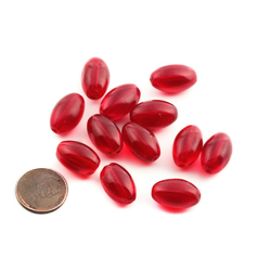 Lot (12) Vintage Czech transparent red oval depression glass beads 18mm