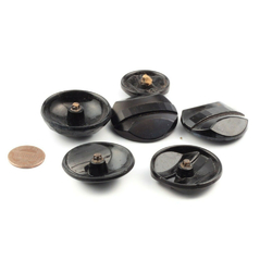 Lot (6) Vintage Art Deco Czech black glass buttons