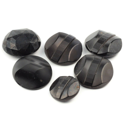 Lot (6) Vintage Art Deco Czech black glass buttons