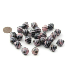 Lot (25) Czech vintage grey satin black stripe bicone lampwork glass beads 16mm