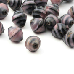 Lot (25) Czech vintage grey satin black stripe bicone lampwork glass beads 16mm