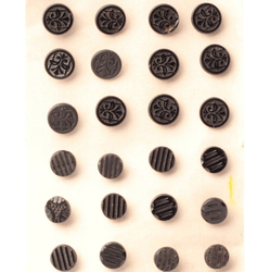Card (24) antique Czech dimi black glass buttons fleur de lys floral geometric