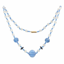 Vintage Czech necklace clear English cut sapphire blue hand faceted glass beads