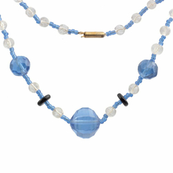 Vintage Czech necklace clear English cut sapphire blue hand faceted glass beads