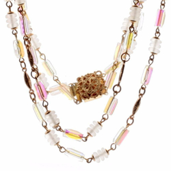 Vintage Czech 2 strand necklace AB crystal pentagon frost rondelle glass beads