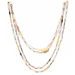 Vintage Czech 2 strand necklace AB crystal pentagon frost rondelle glass beads