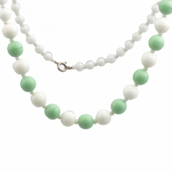 Vintage Czech necklace white pastel green pearl seed glass beads