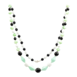 Vintage Czech necklace Uranium satin bicone green striped flower glass beads