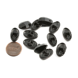 Lot (12) Czech Vintage oval faceted black glass buttons for rhinestones 18mm 