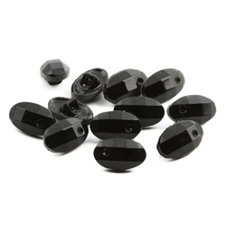 Lot (12) Czech Vintage oval faceted black glass buttons for rhinestones 18mm 