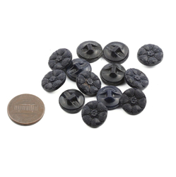 Lot (12) Czech Vintage dark blue flower glass buttons 13mm 
