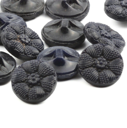 Lot (12) Czech Vintage dark blue flower glass buttons 13mm 