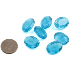 Lot (7) Vintage Czech aqua Vienna blue oval glass rhinestones 18x14mm