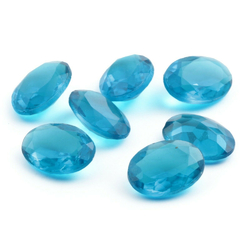 Lot (7) Vintage Czech aqua Vienna blue oval glass rhinestones 18x14mm