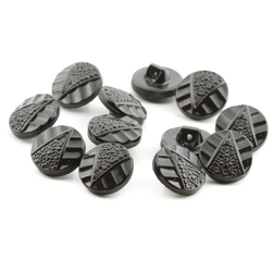 Lot (12) Czech Vintage geometric floral Deco style black glass buttons 14mm 