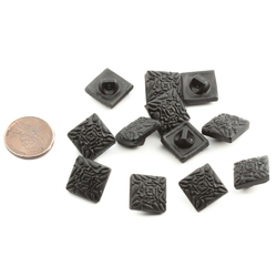 Lot (12) Czech Vintage matte black floral square glass buttons 14mm 