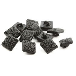 Lot (12) Czech Vintage matte black floral square glass buttons 14mm 