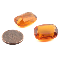 Lot (2) Czech vintage rectangle faceted amber topaz glass rhinestones 21x15mm