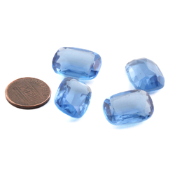 Lot (4) Czech vintage rectangle faceted blue glass rhinestones 20x14mm