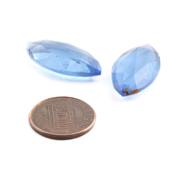 Lot (2) Czech vintage oval eye faceted blue glass rhinestones 25x13mm