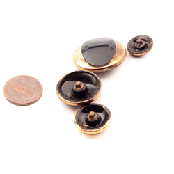 Lot (4) vintage Czech geometric faceted gold gilt black glass buttons
