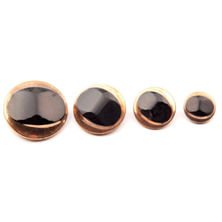 Lot (4) vintage Czech geometric faceted gold gilt black glass buttons