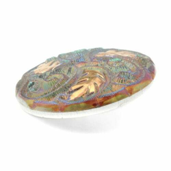 Large Czech floral lacy style glass button gold iridescent blue 37mm