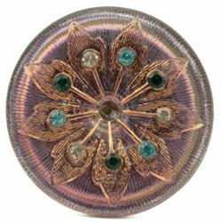 Czech rainbow iridescent lacy style rhinestone floral glass button 38mm