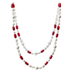 Vintage necklace Czech white round rondelle red cylinder glass beads