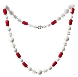 Vintage choker necklace Czech white round rondelle red cylinder glass beads