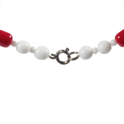 Vintage choker necklace Czech white round rondelle red cylinder glass beads