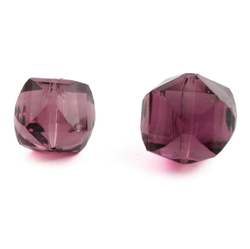 Lot (2) large Austrian D.S antique cube faceted cranberry amethyst glass beads