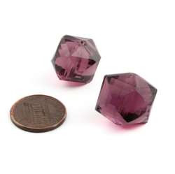 Lot (2) large Austrian D.S antique cube faceted cranberry amethyst glass beads