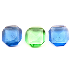 Lot (3) Czech vintage blue green octagon faceted pendant glass beads 25mm