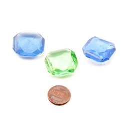 Lot (3) Czech vintage blue green octagon faceted pendant glass beads 25mm