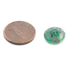 Antique 1800's Czech gold gilt hand painted floral lacy green glass button 12mm