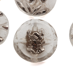 Lot (6) Antique 1800's Czech silver lustre flower and Cavalier clear dimi glass buttons 11mm