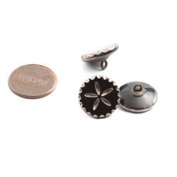 Lot (3) Antique 1800's Czech silver lustre black geometric glass buttons 16mm