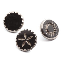 Lot (3) Antique 1800's Czech silver lustre black geometric glass buttons 16mm