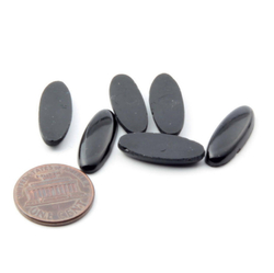 Lot (6) Czech vintage black oval glass cabochons 20x8mm