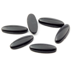 Lot (6) Czech vintage black oval glass cabochons 20x8mm