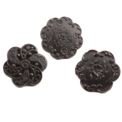 Lot (3) Antique 1800's Czech black flower glass buttons 13mm