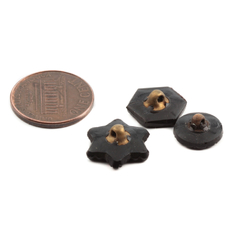 Lot (3) Antique 1800's Czech black round hexagon star flower glass buttons