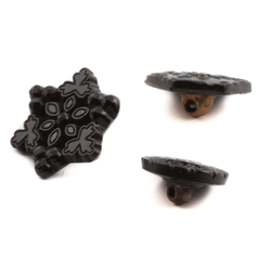 Lot (3) Antique 1800's Czech black round hexagon star flower glass buttons