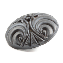 Antique 1800's Czech pewter lustre black floral scroll glass button 23mm