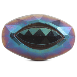 Antique Czech peacock metallic iridescent hex faceted black glass button 28mm