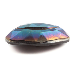Antique Czech peacock metallic iridescent hex faceted black glass button 28mm
