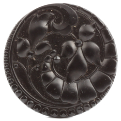 Large Antique 1800's Czech black flower glass button 32mm